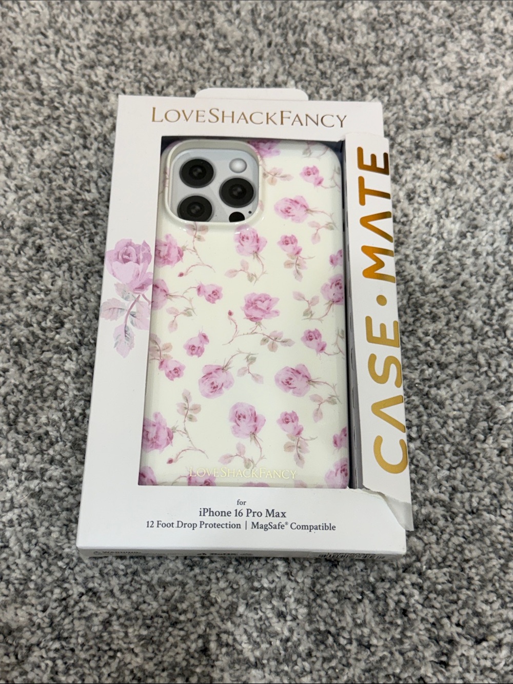 LoveShackFancy White iPhone 16 Pro Max Case with Pink Rose Print